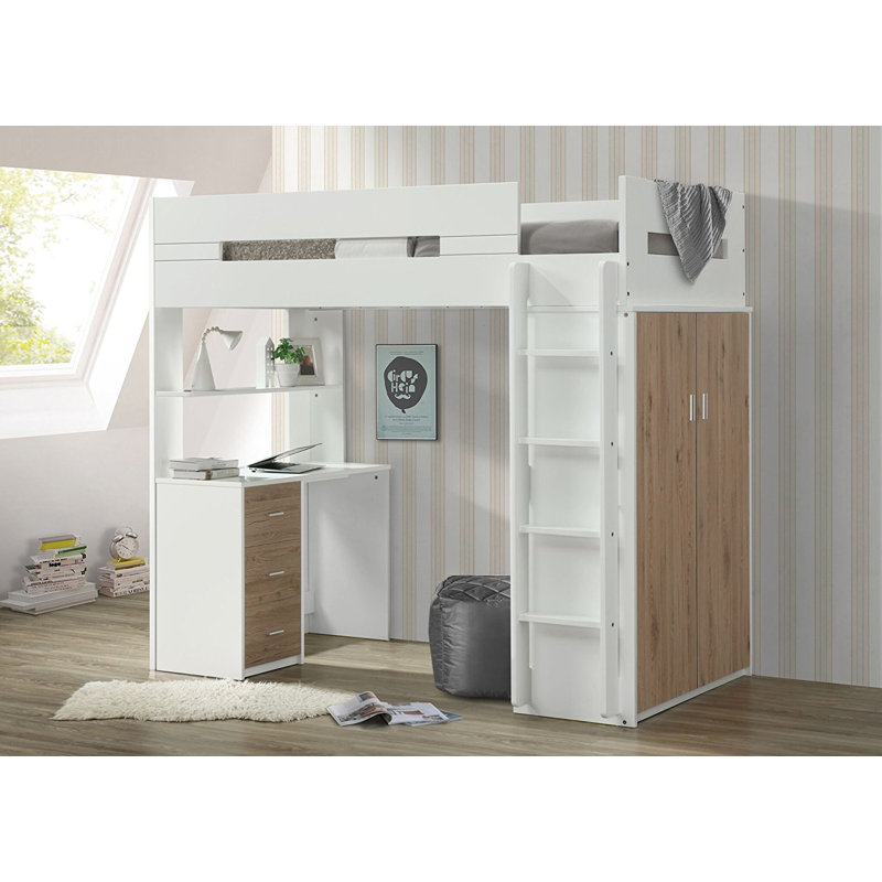 Mack & Milo™ Adne Wooden Twin Loft Bed with Drawers and Desk Shelf and